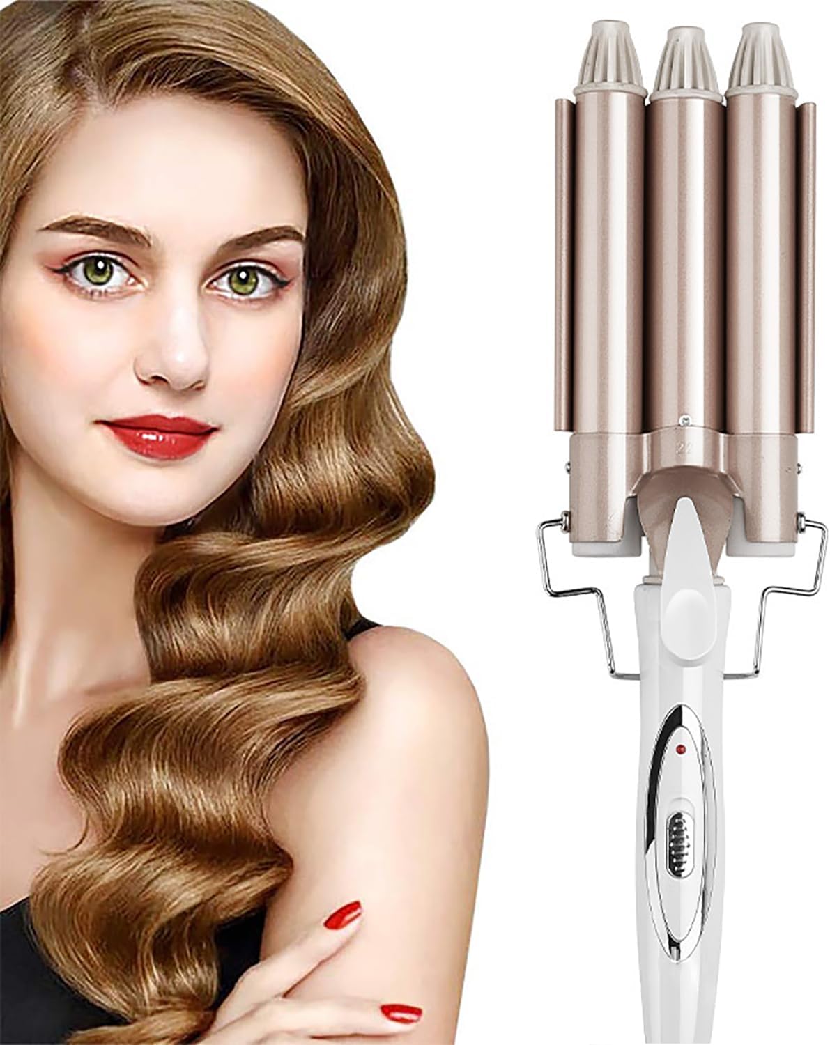 SIGNCLUBS Three Barrel Hair Waver 25MM Hair Curling Wand with Two Speed Temperature Control, Ceramic Tourmaline Triple Barrels, Pearl Waving Styling Tools Hair Crimping Tool