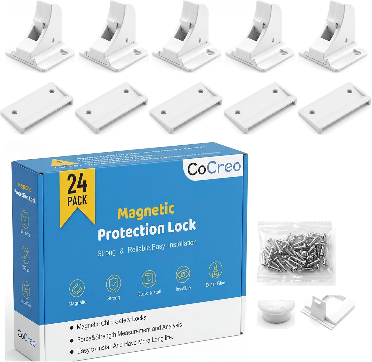 Magnetic Baby Proofing Cabinets Locks 24 Pack: Dual Install Adhesive