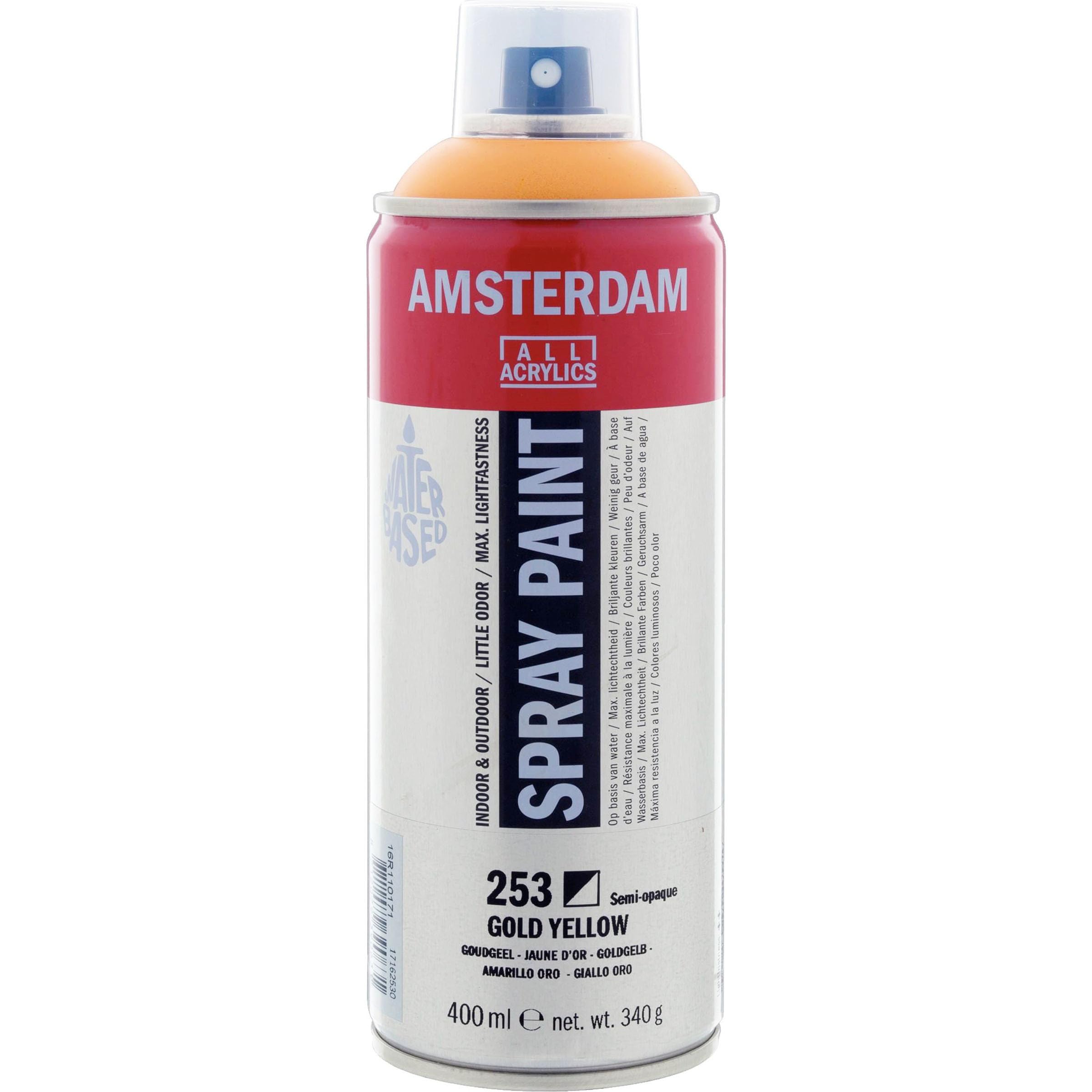 Amsterdam Spray Paint - Gold Yellow 253-400 ml - Semi-Opaque - Lightfast - Water-Based - Low Odor - Solvent-Free - Versatile Applications - European Made