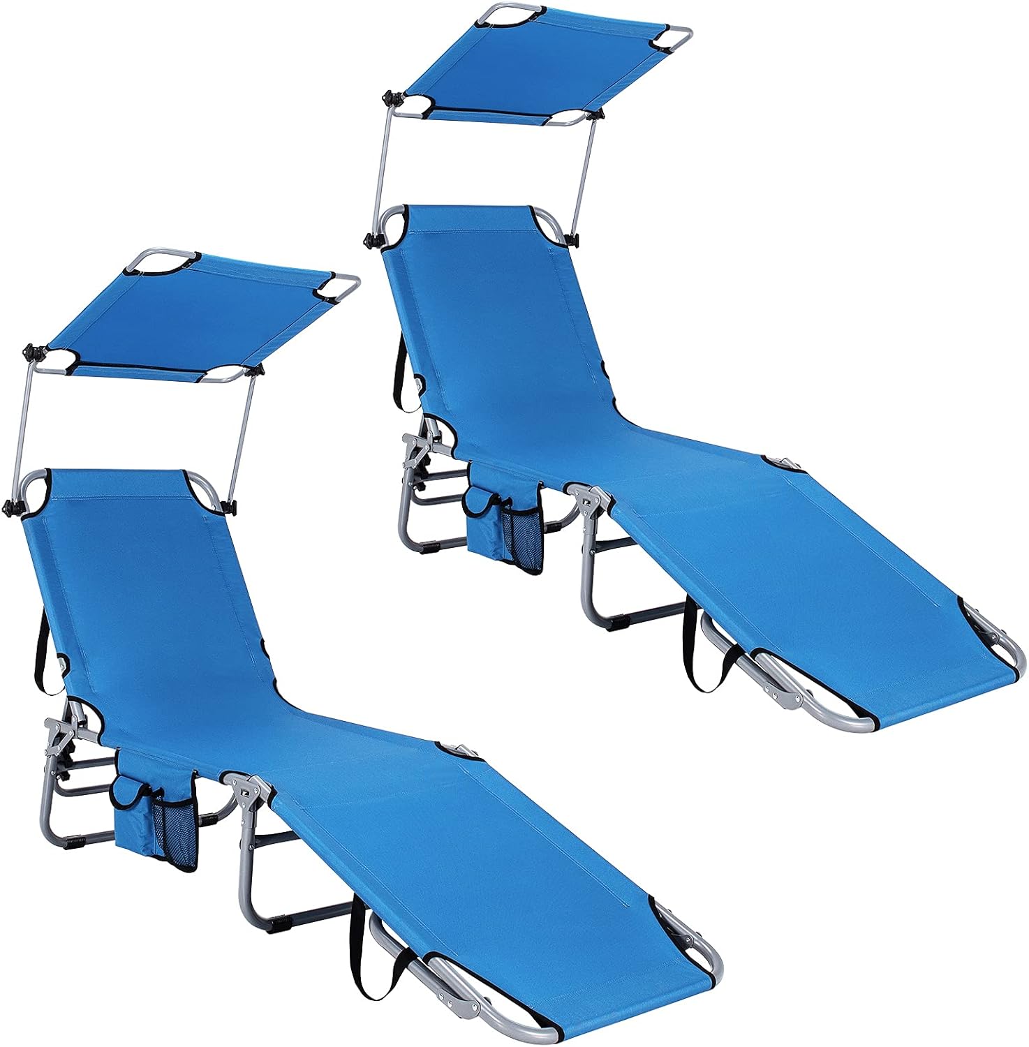 GYMAX Beach Chair with Canopy Shade, Folding Tanning Lounge