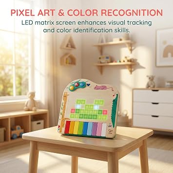 Hape Dynamic Pixel Piano - 3-in-1 Interactive Wooden Piano Toy for Toddlers Age 1-6, Musical Sensory Toy with LED Pixel Art Screen, Guided Melodies & Animal Sounds, Early Learning Educational Gift