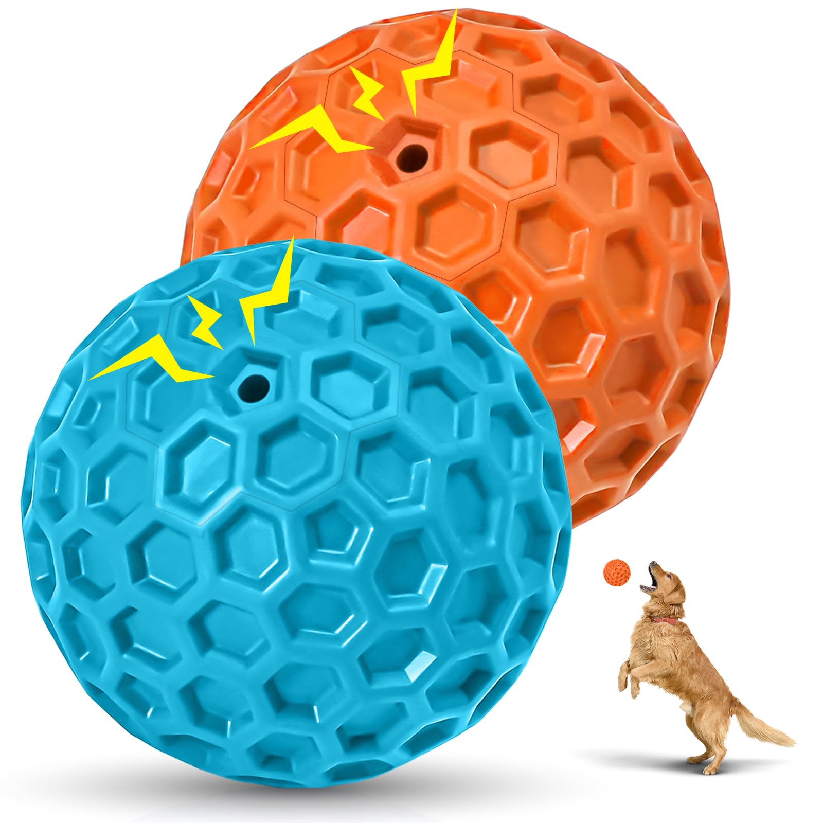 CHEODIN 2 Pack Indestructible Squeaky Dog Balls, Cleans Teeth, Relieves Anxiety, Interactive Dog Toy for Aggressive Chewers, Rubber Ball Breeds, Outdoor Waterproof