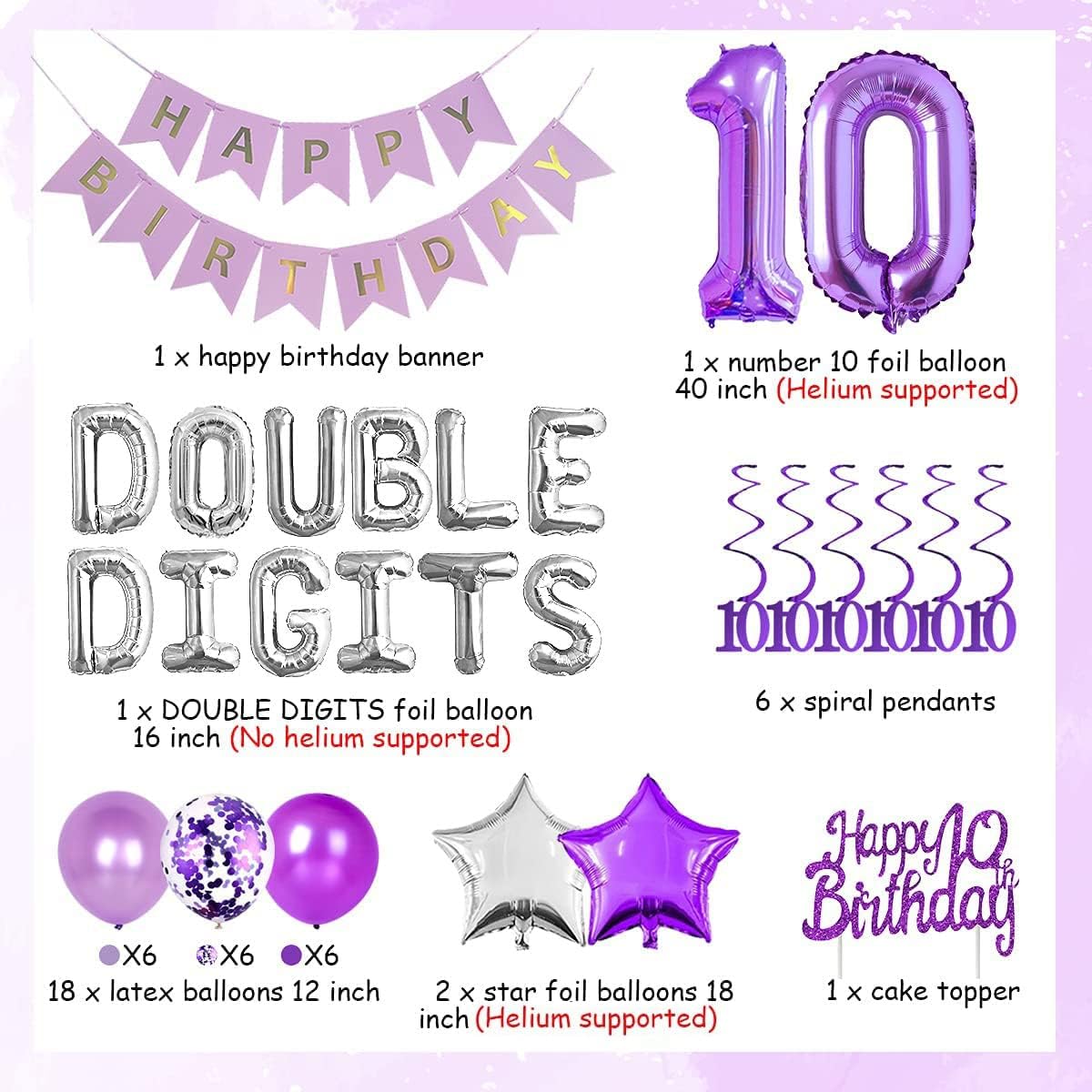 Age 10 Birthday Banner Blue, Red And Silver Holographic Recyclable 10t