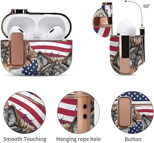 Miniatura 5 de Headphone Cover Compatible with Airpods Pro 2 Case Vintage American Flag Wolf, Plastic, with Lock, Shockproof Protective