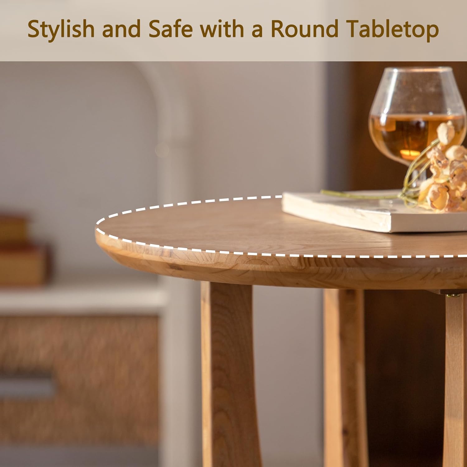 Wood Side Table, Modern Round End Table with Curved Leg, Mid-Century 24.80" Bedside Table for Living Room Bedroom Office