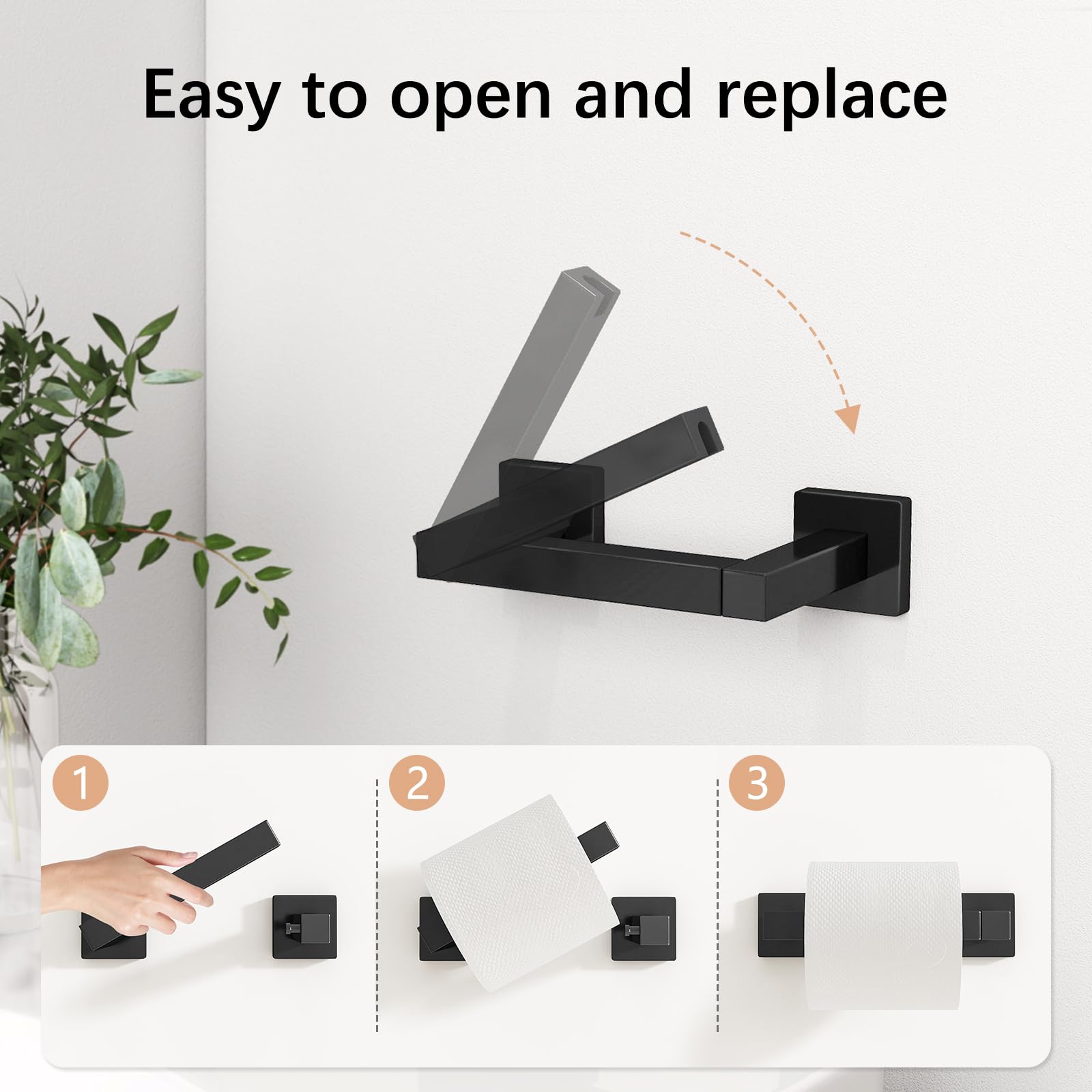 FEILERN Toilet Paper Holder Matte Black, Wall Mounted Pivoting for Bathroom — Amazon image 2