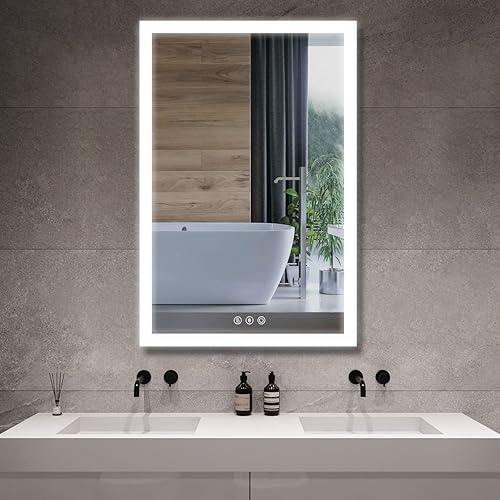 D'amour 24 x 36 Led Bathroom Mirror with Lighted ETL Listed Fogless Front Lights Smart Bathroom Mirror Vanity Mirror Bathroom Wall-Mounted Dimmable, IP67 Three Buttons（Horizontal & Vertical）