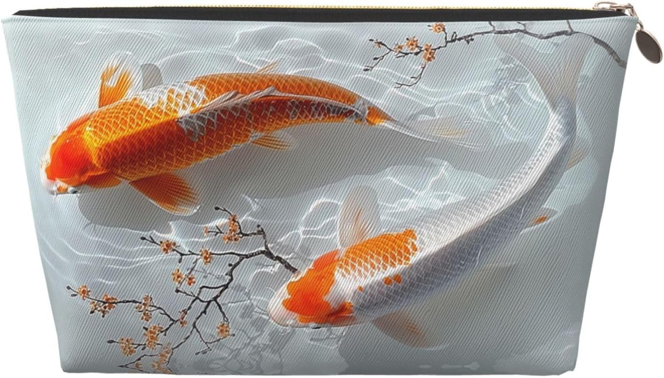 VOSERY Leather Makeup Bag, Cosmetic Bags Travel Toiletry Bag for Women, Koi Fish Water Makeup Bag Organizer, Cute Makeup Pouch, Waterproof Make up Bag