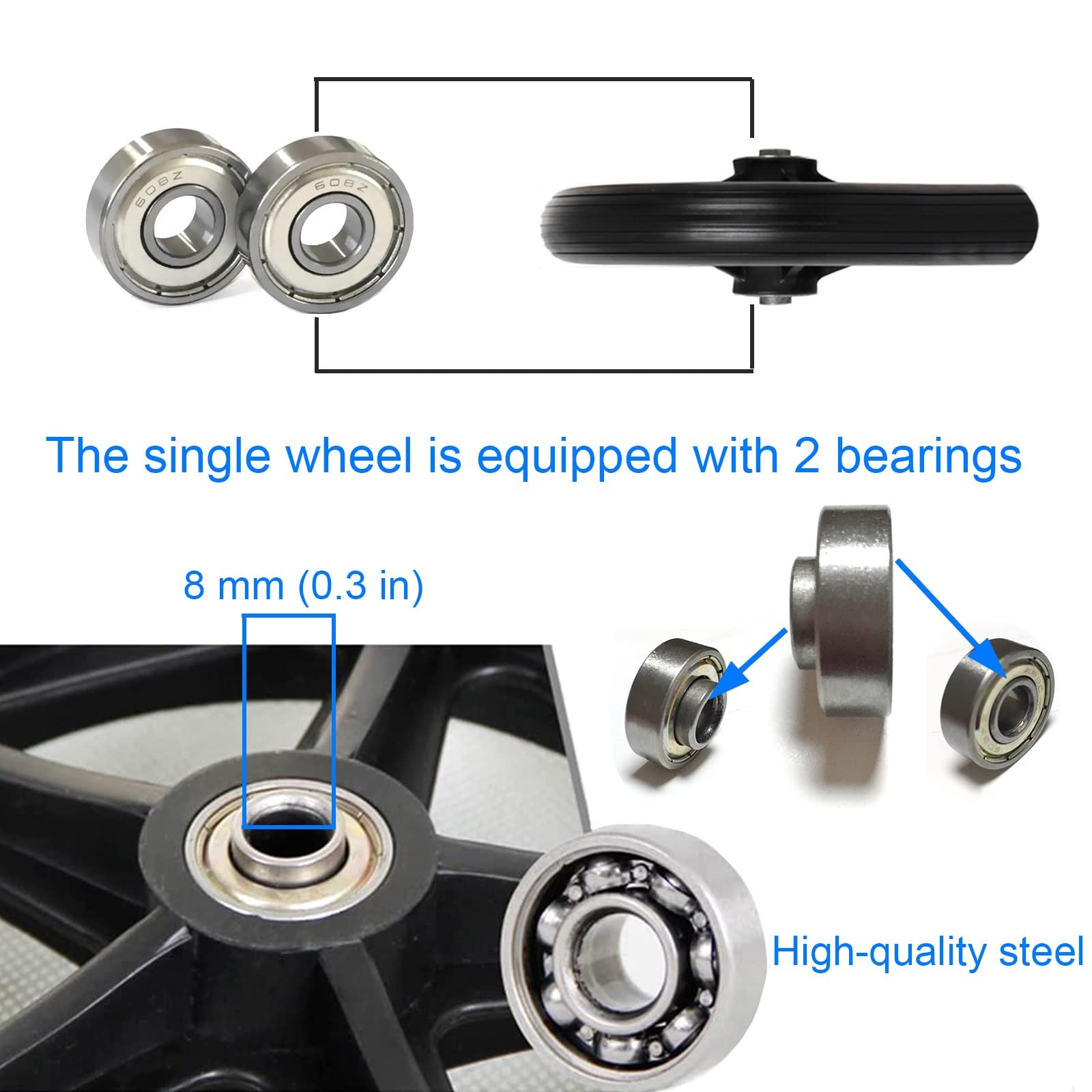 Ersatz-Rollstuhl-Lenkrollen-Set, solide Vorderräder für Rollstühle, Rollatoren und Gehhilfen, leicht rollendes Design mit Lagern (schwarz 15