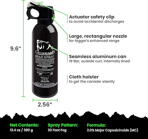 Miniatura 3 de UDAP Griz Guard Bear Pepper Spray disuasorio de autodefensa con funda para camping, senderismo, pesca, potente patrón de explosión, barrera de