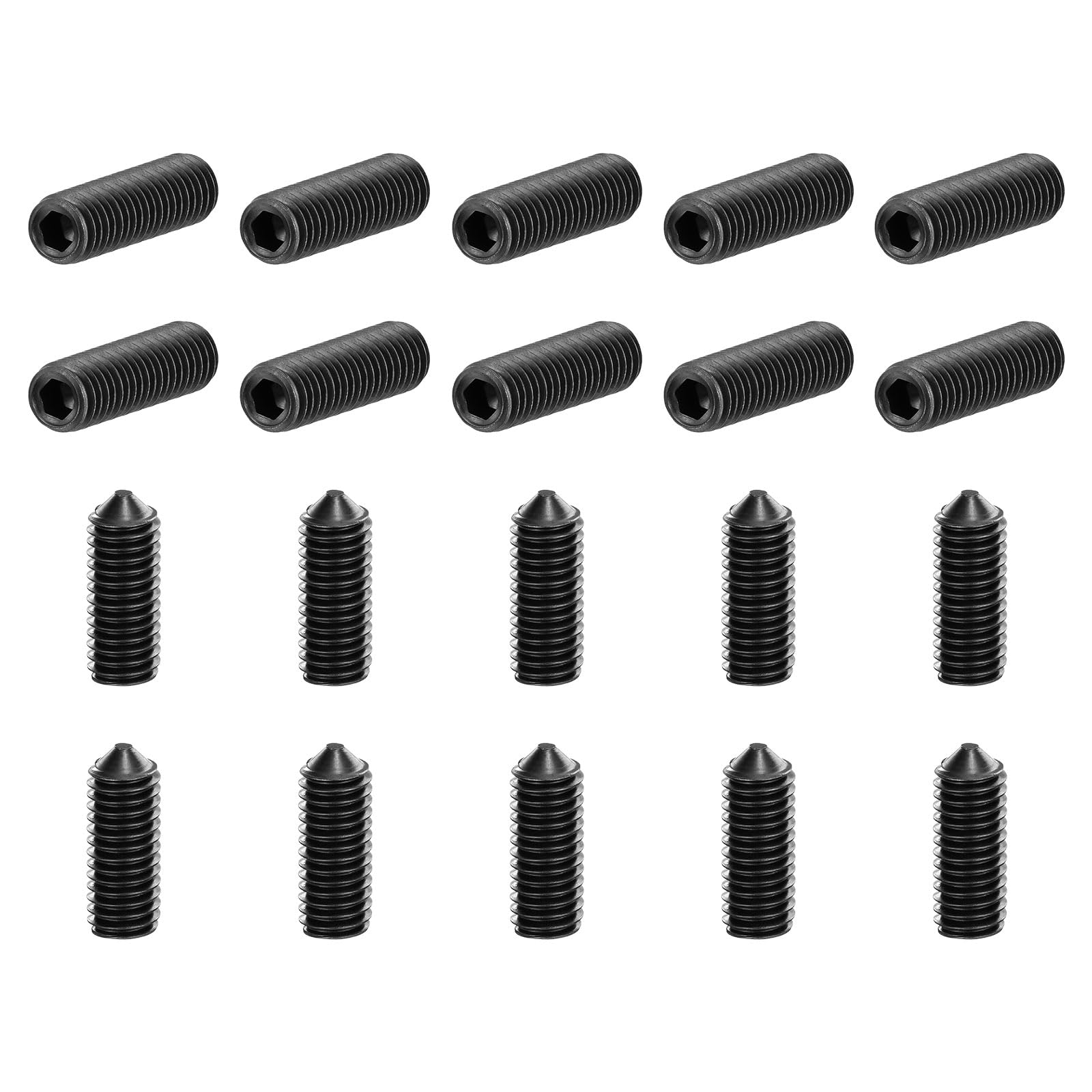 uxcell 20Pcs Set Screws M8x20mm Carbon Steel Cone Point Hex Socket Grub Screws for Machinery, Home Repairs, and Fixtures Black