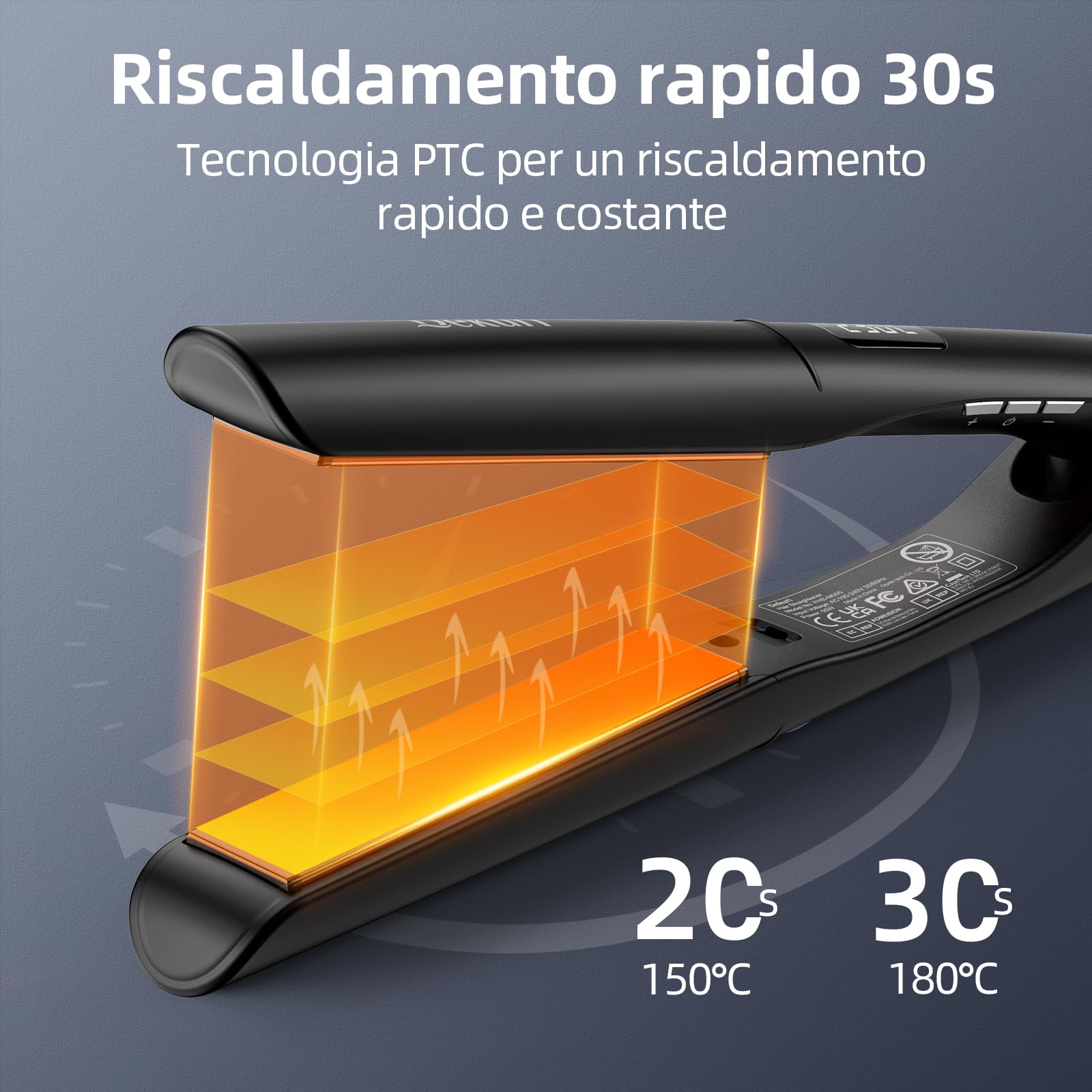 Dekuri Défriseur et fer à boucler 2-en-1 en titane, Chauffage rapide en 30 secondes, Température réglable de 120 à 230℃, Écran LCD, Fer à lisser ionique pour femmes - Noir