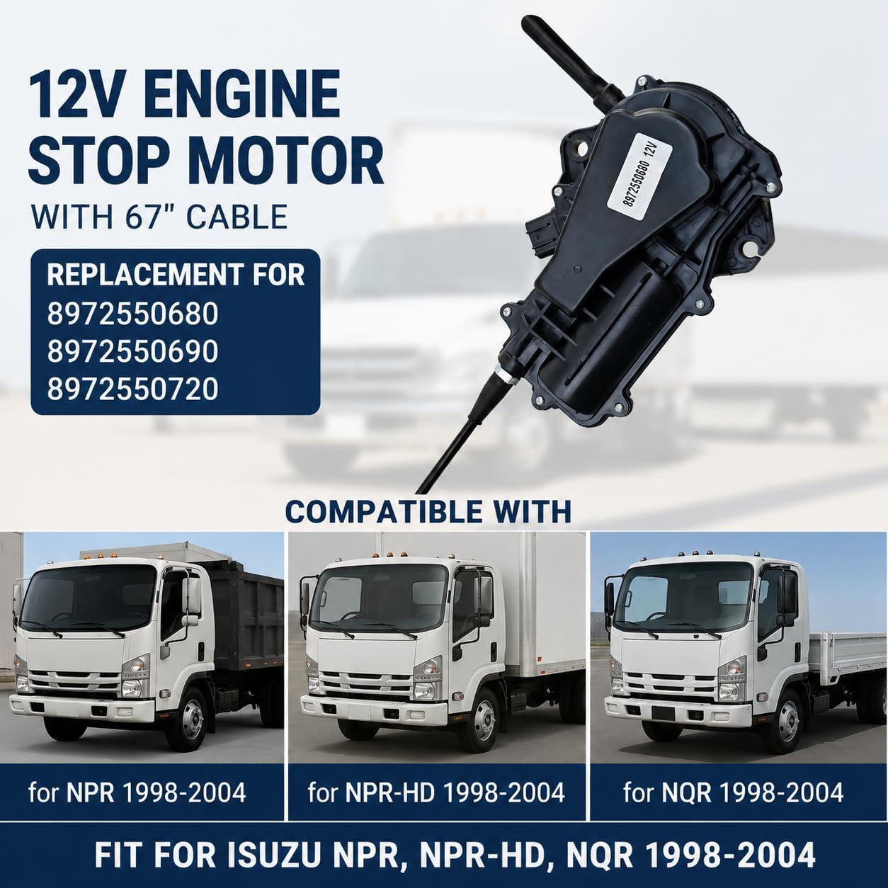 12V With 67" Cable Motor Assembly Engine Stop for ISUZU NPR NPR-HD 98-2004