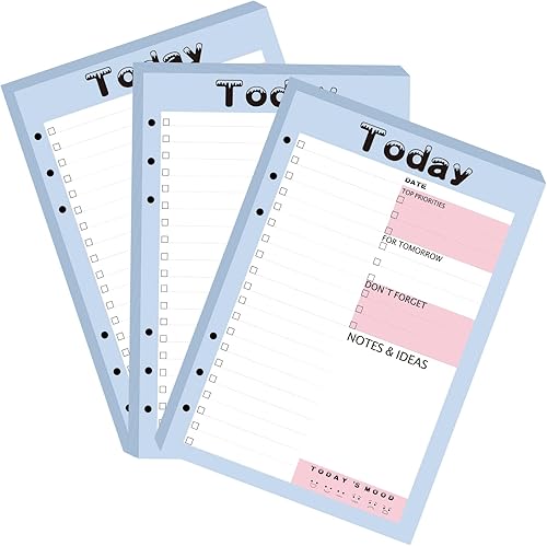 Planificador diario sin fecha relleno de planificador A5 planificador diario lista de tareas bloc de notas para carpeta de 6 anillas planificador