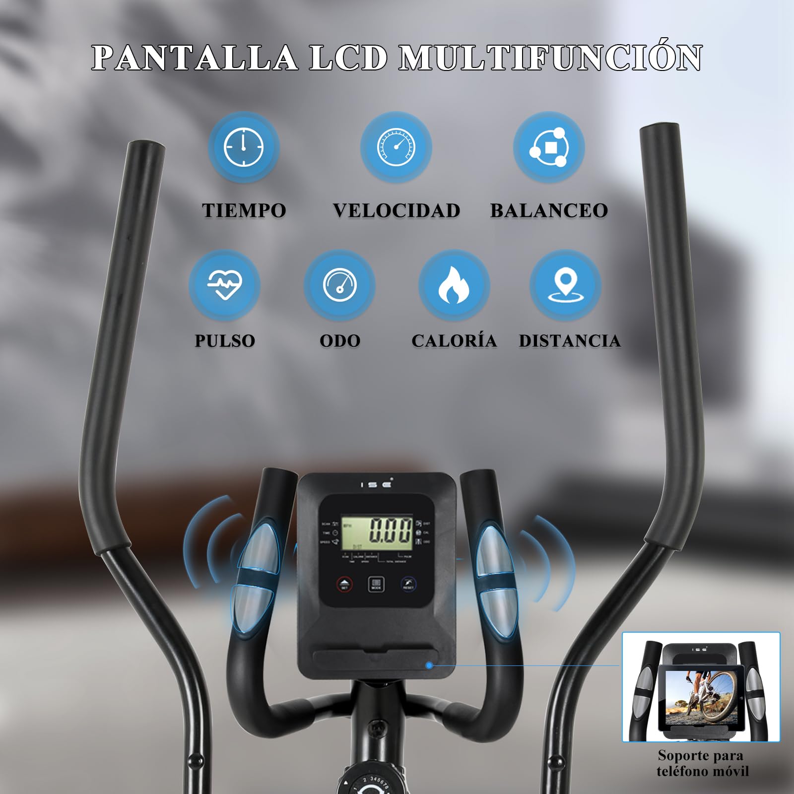 ISE Bicicleta Elíptica para casa con zancada de 28 cm, eliptica con, 8 Niveles de Sistema magnético Externo bidireccional, elipticas Fitness casa con LCD Pantalla y sensores de Pulso