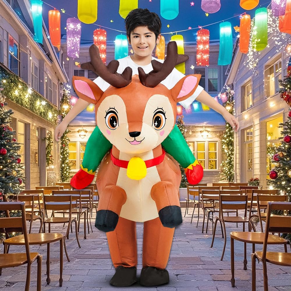 JUROSAICA Inflatable Deer Costume Kids Blow Up Reindeer Elk Costumes Ride On Halloween Christma Costume Christma Gift For Girls And Boys