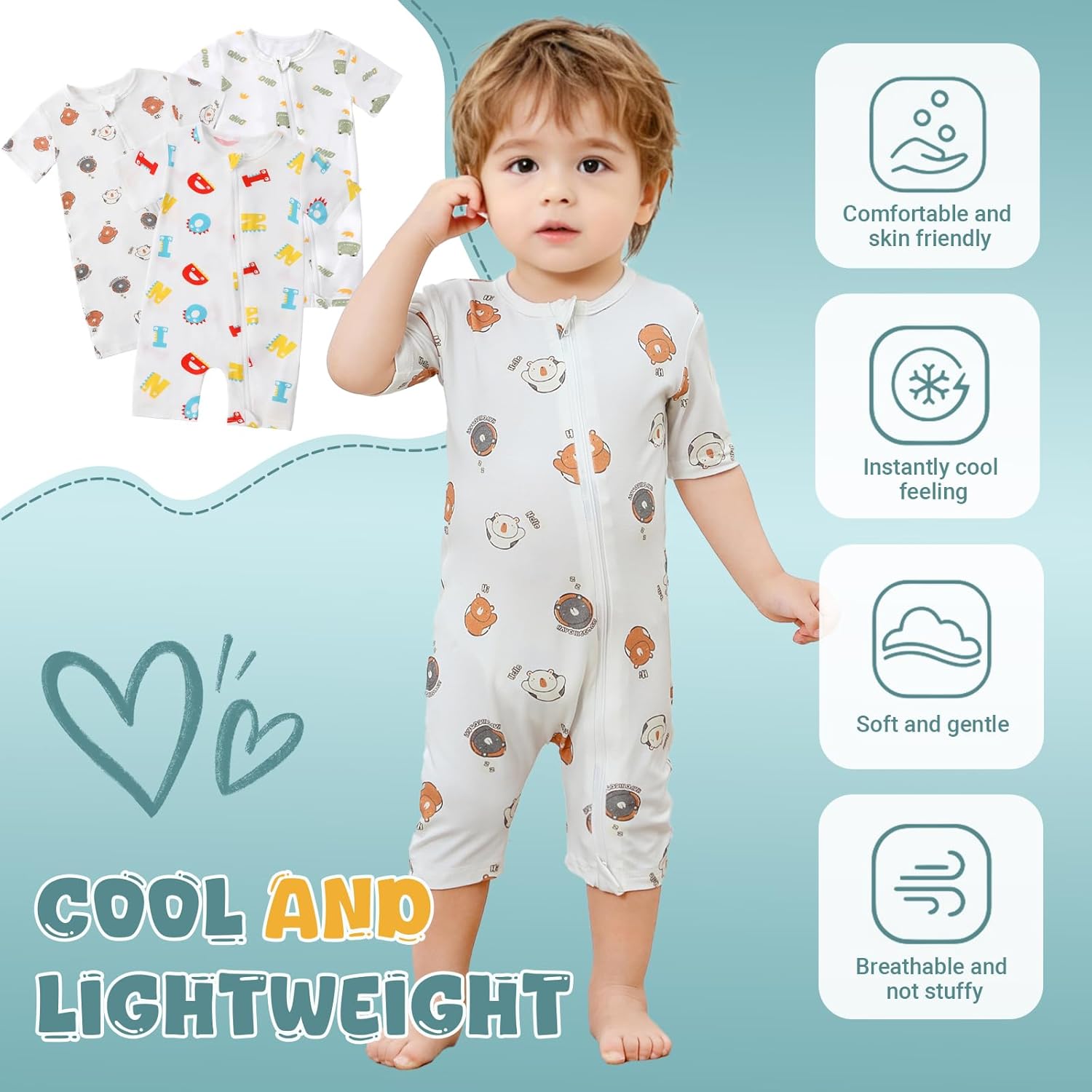 MICHLEY Bamboo Baby Pajamas 3 Pack, Two Way Zipper Bamboo Sleepers for Toddler, Newborn Bamboo Baby Romper Viscose Great Gift