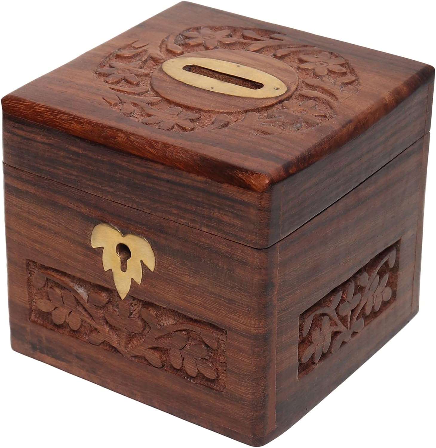 Wooden Carved Piggy Bank for Kids Boys Elegant Handcrafted Money Saving Box Decorative Wooden Coin Bank for Children Ideal Gift for Birthdays and Holidays Money Bank Brown