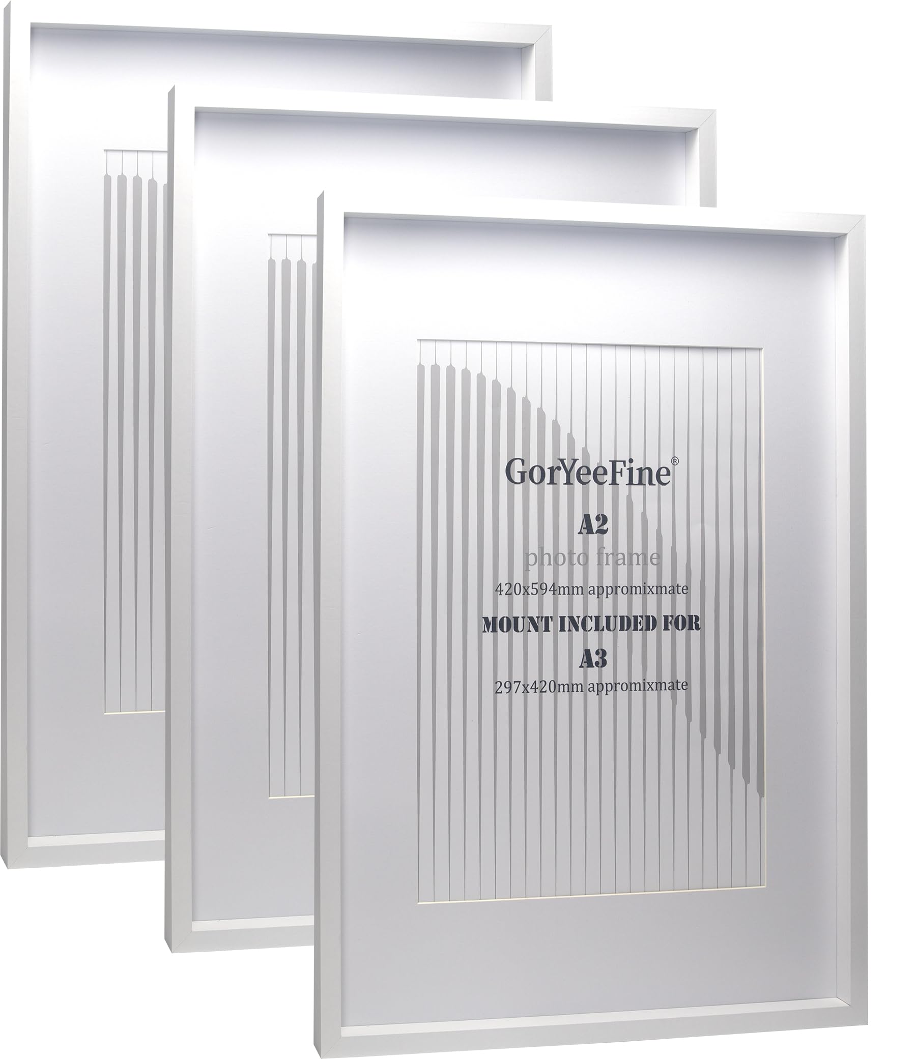 White A2 Wooden Picture Frame Set of 3 with A3 Frame Holder, Boxed Gallery Frames 3Pack, A2 Wood Effect Poster Frame, Chunky Gallery Wall Decoration for Home and Office — image 1
