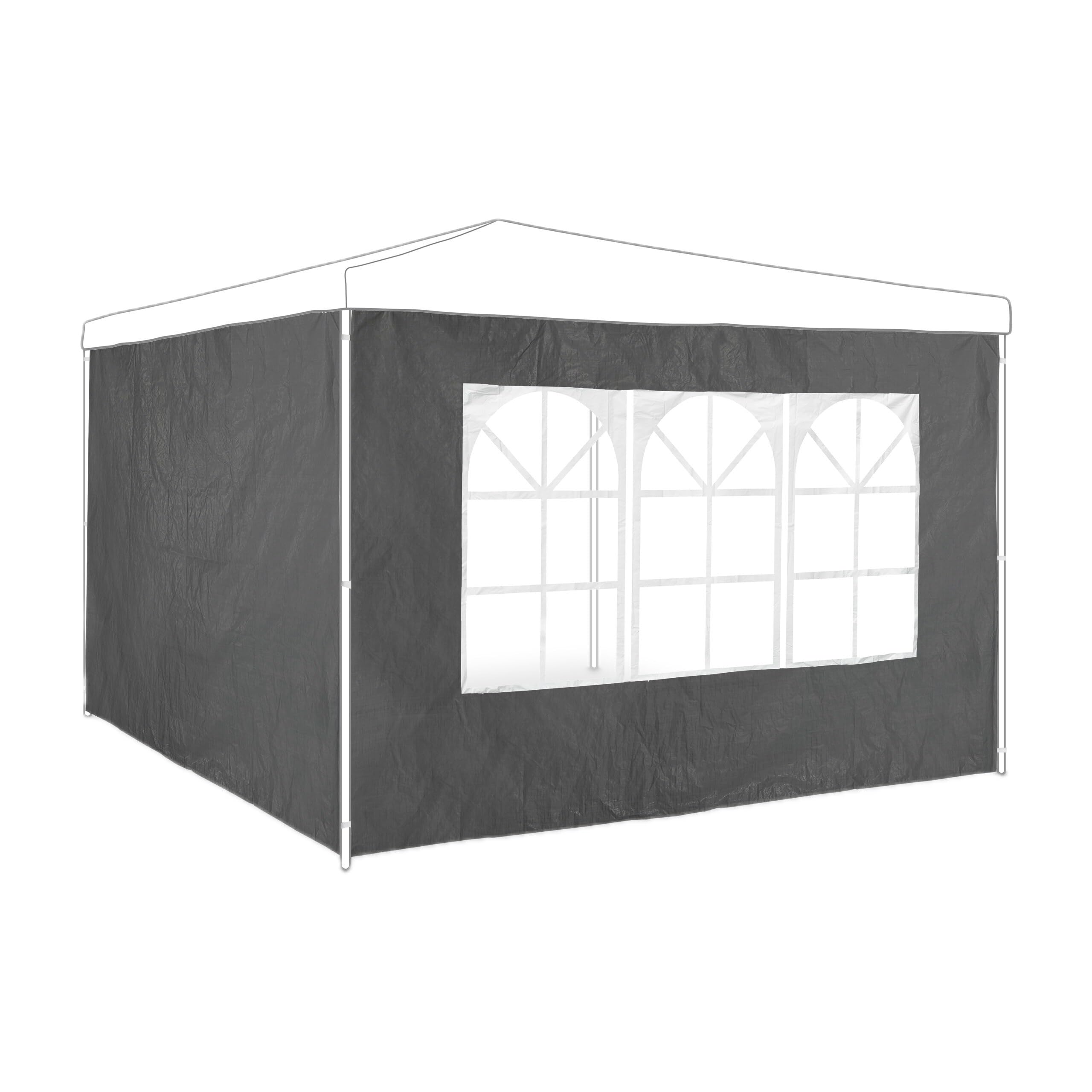 Relaxdays Tende per Gazebo Laterali, Set da 2, Telo Impermeabile in PVC, Pareti 3x2 m, 1 con Finestra, Parasole, Grigio