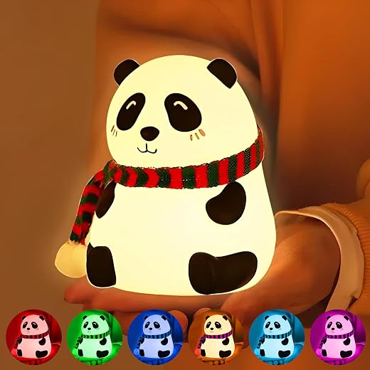 VGRASSP Soft Silicone Panda Night Lamp Toy for Kids - 7 Color LED Changing Rechargeable Squishy Animal Light Gift for Babi...