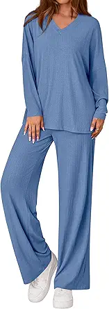 PRETTYGARDEN 2 Piece Lounge Sets for Women Fall Outfits 2025 Casual Loose Long Sleeve Tops Wide Leg Pants Matching Pajama Set
