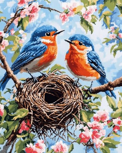 AxiangziK Cross Stitch Stamped Kits 12x16 inch,Birds and Their nests Embroidery Crafts Needlepoint Kit,Beginners Starter Kits,DIY Handmade Gifts 11CT 3 Strands