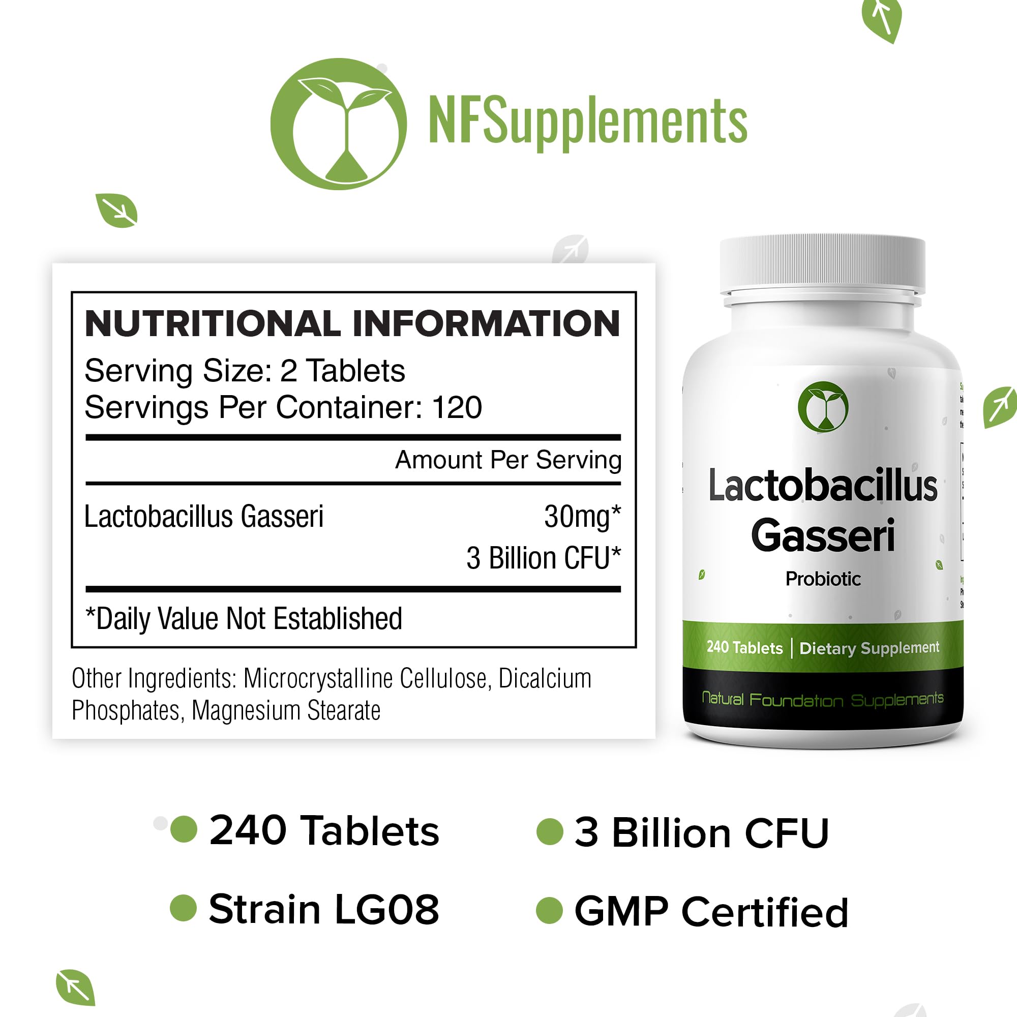 Natural Foundation Supplements Lactobacillus Gasseri Probiotic - 240 Tablets (4 Month Supply) - 3 Billion CFU Researched Strain LG08 - Manufactured in a GMP Facility (240, Lactobacillus Gasseri) — Amazon image 8