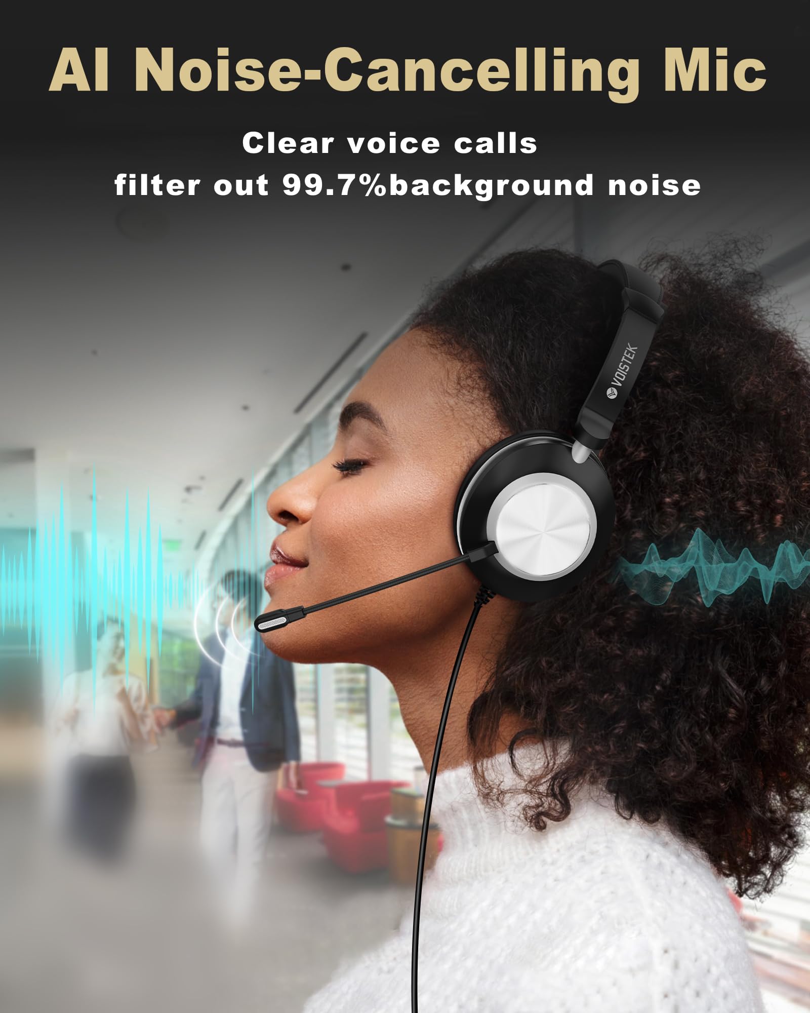 USB Headset with Microphone for PC, Computer Laptop Wired Headset with Noise Cancelling Mic & Volume Controls, for Home Office Work Video Meeting Online Classes Skype Zoom