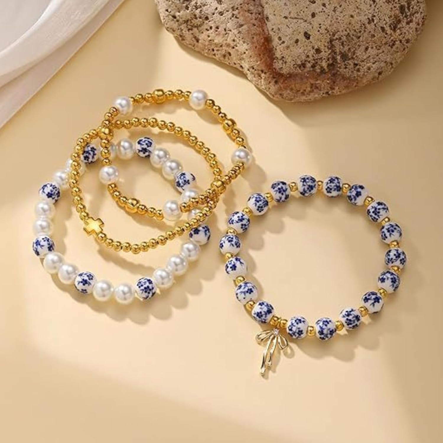 Bow Bracelet Gold Beaded Bracelets for Women Stackable Jewelry Gift Dainty Charm Bracelet for Women Trendy 2025 - Image 4