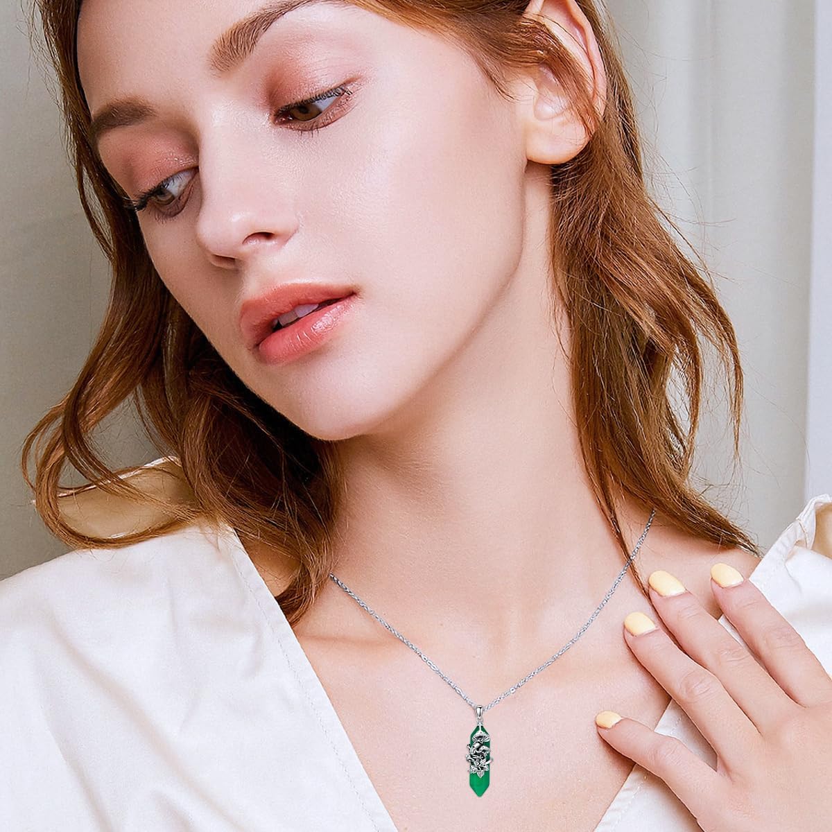 Frog Necklace for Women 925 Sterling Silver Hexagonal Green Healing Crystal Mushroom Frog Pendant Necklaces Jewelry for Women Daughter - Image 2