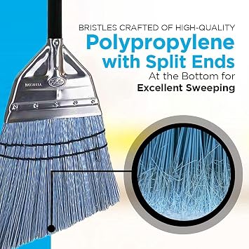 Fuller Brush Angle Broom Heavy Duty Broom with Split End Bristles, Steel Handle, Indoor/Outdoor Floor Sweeper for Home, Garage, Patio