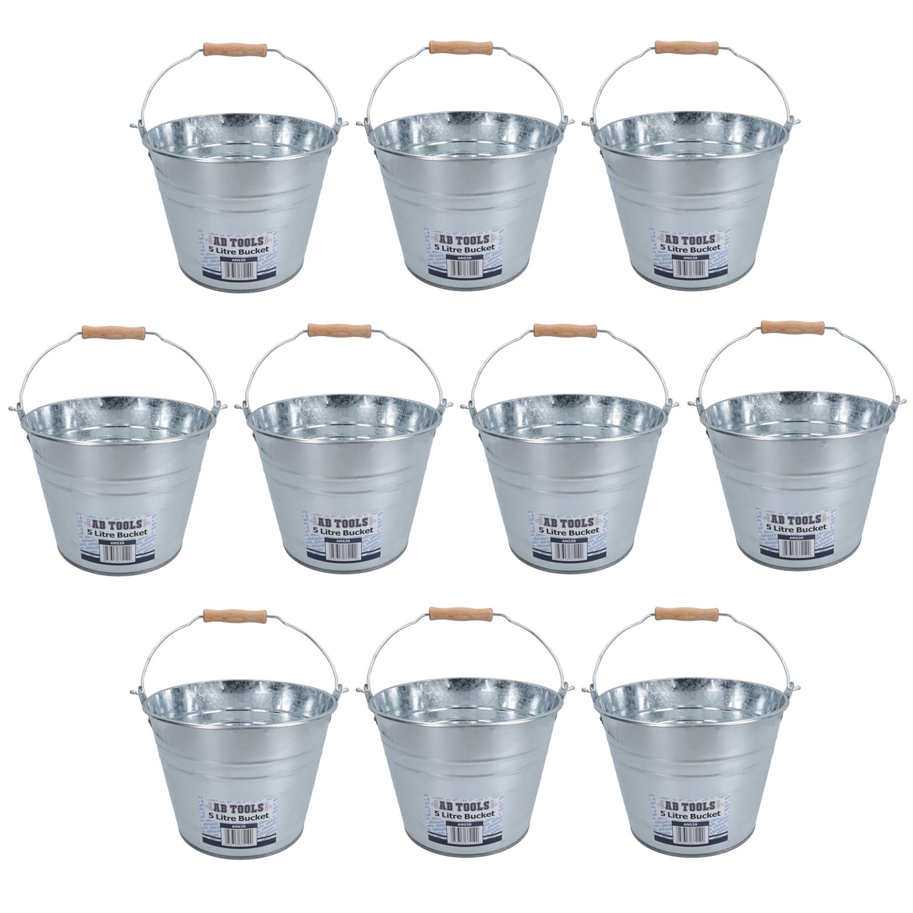 Ab Tools Silver 5L Galvanised Steel Metal Bucket Pail Water Coal Greenhouse Garden Plant 10Pk