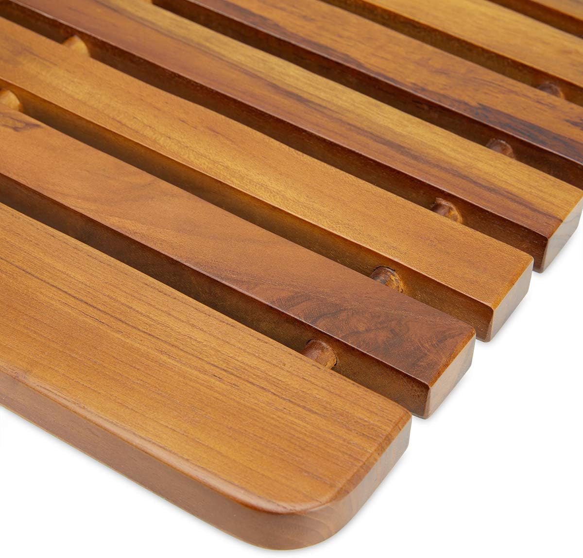 TeakCraft Teak Wood Shower Mat for Bathroom Floor, 30 Inch, Non-Slip Skid Resistant Wooden Slats, Water Resistant Surface with Drainage, Rustic Farmhouse Home Decor, The Hagen