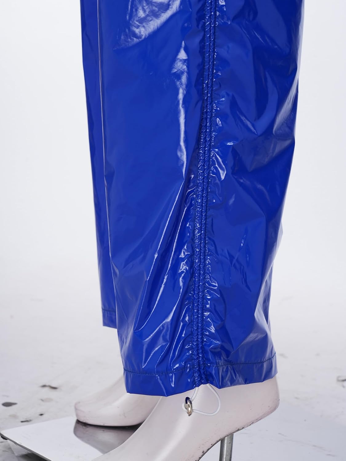 JEYPINMI Women Rave Joggers Metallic Cargo Pants Disco Jazz Dance Wide Leg Trousers Waterproof Streetwear Blue Medium