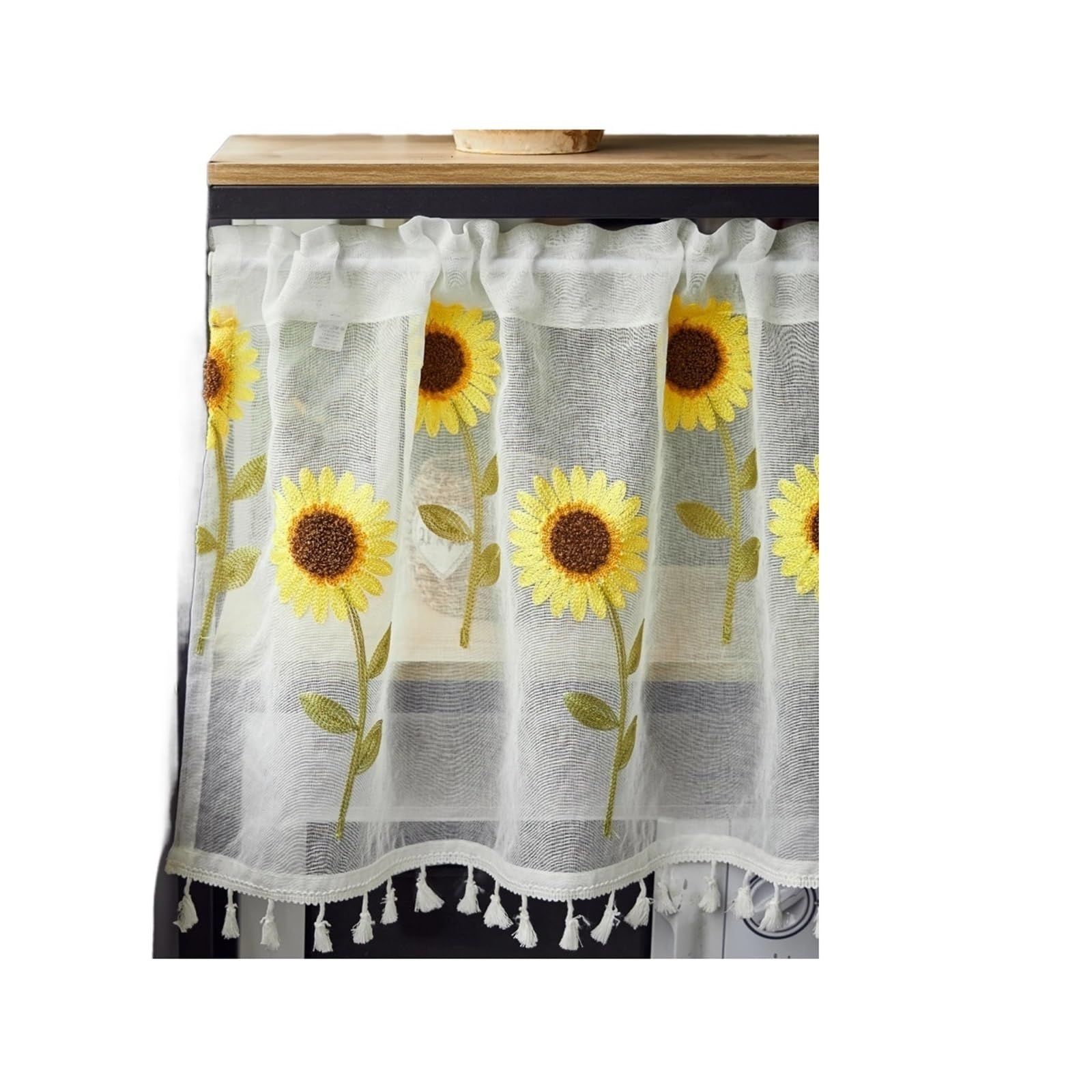 AIQIJOHI Short Curtains Short Sheer Curtain Valance For Windows Kitchen Cafe Sunflowers Embroidery Treatment Home Decoratio(180x60cm)