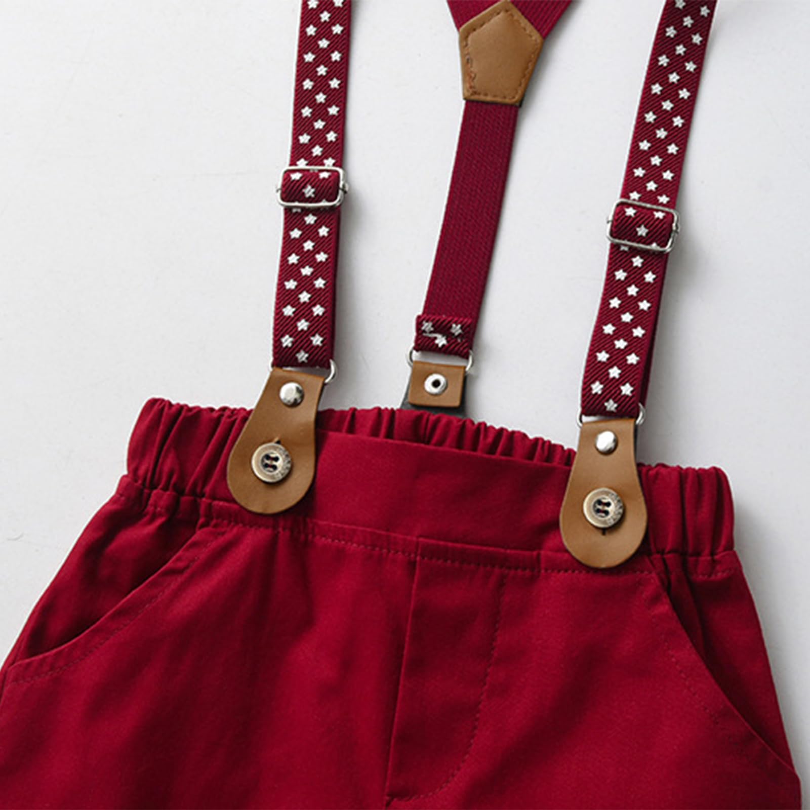 Carolilly Ensemble Costume Gentleman Eté pour Bébé Garçon, Chemisier à Manches Courtes avec Noeud + Shorts à Bretelles