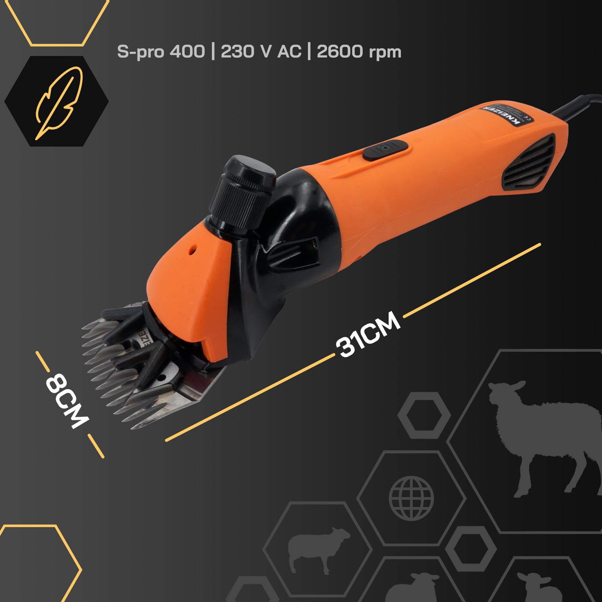 Tondeuse électrique pour moutons - Convient à toutes les races de moutons et à tous les pelages - Lames interchangeables - Moteur puissant - Faible vibration et faible bruit - Sans entretien