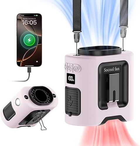 Miniatura 16 de Socool Ventilador de cintura portátil de 10000mAh con clip en cinturón portátil, ventilador personal recargable operado con batería con 5