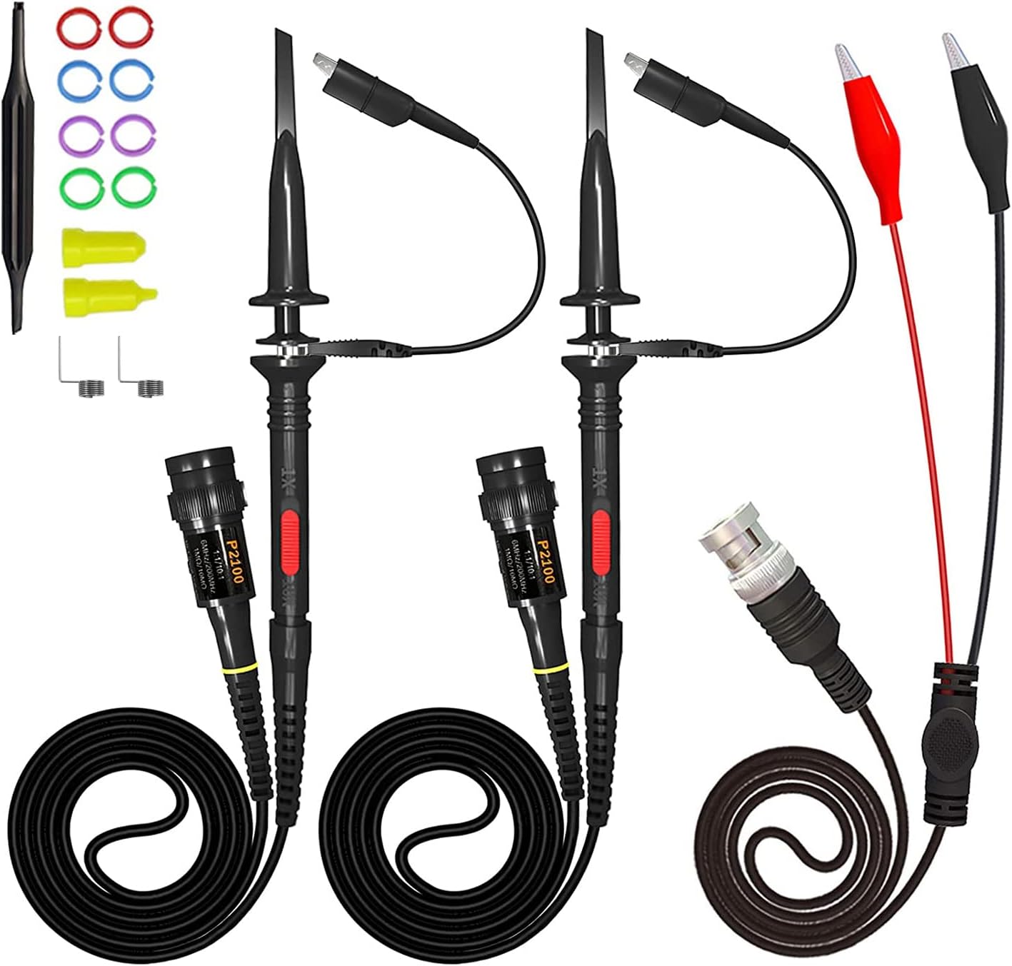 AUTOUTLET 100MHz Oscilloscope Probes P2100 X1 X10 with BNC Plug to Alligator Clips Test Leads Kit