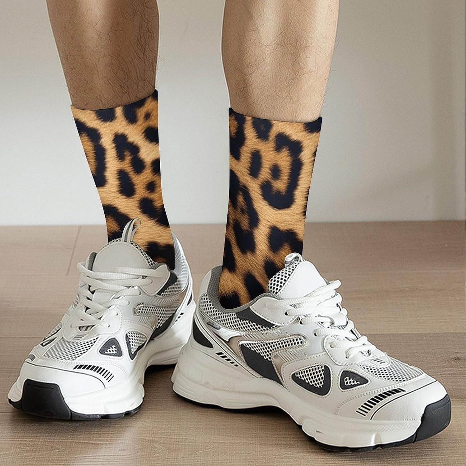 Moisture Wicking Socks, Breathable, Lightweight Crew Sock, Casual | Rough Leopard Print Work Socks for Women Men, Elastic Soft Boot Socks for Travel, Seamless