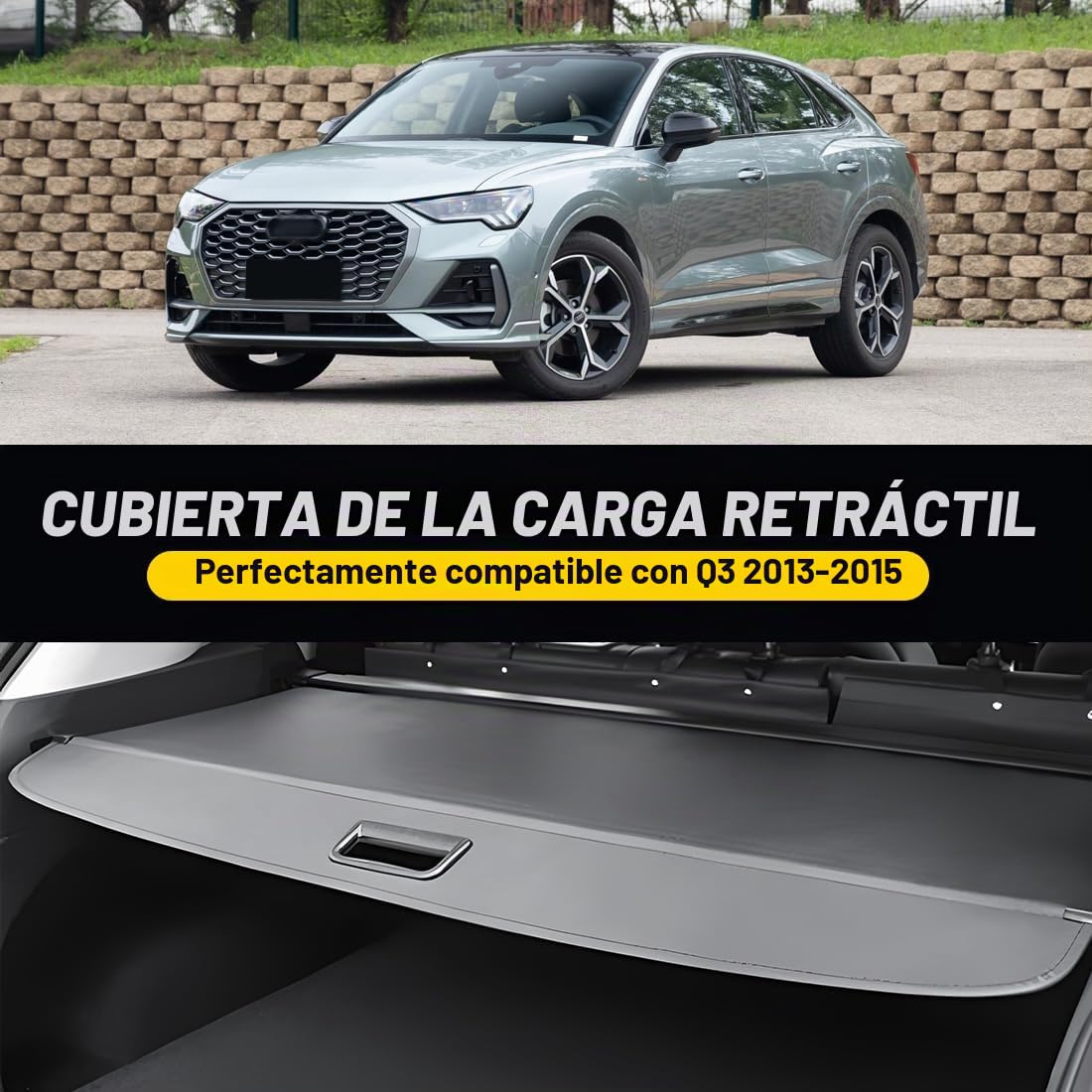 Cubierta de Carga Retráctil, Pantalla Retráctil para Maletero Negra para Q3 2013-2017