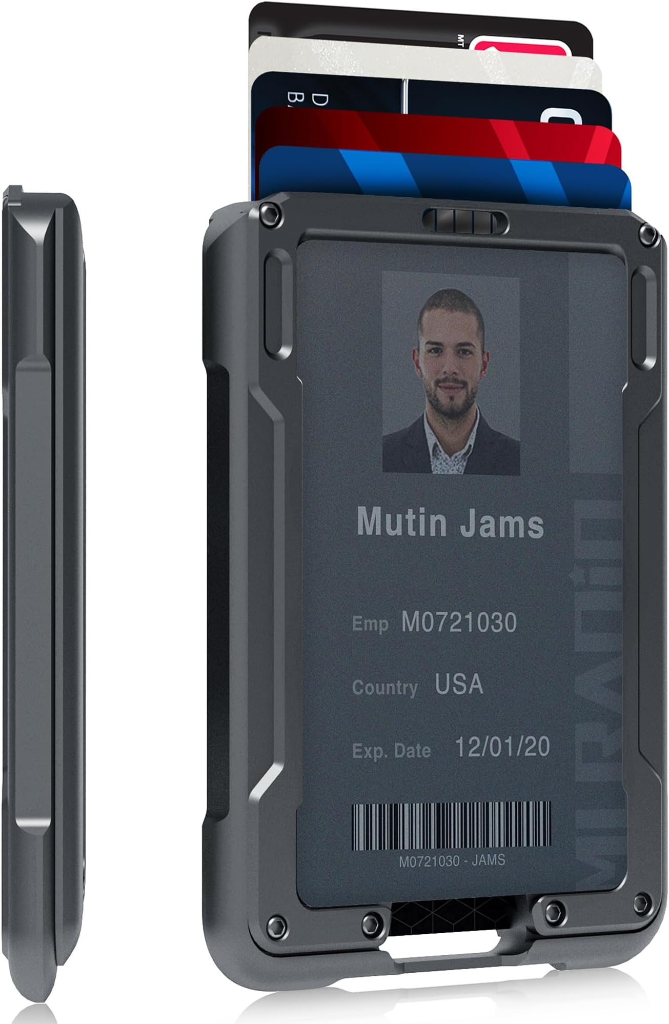 MURADIN Badge Holder for ID & Cards – Metal Card Holder RFID Wallets – Minimalist Badge Holder for Men, Grey, Medium