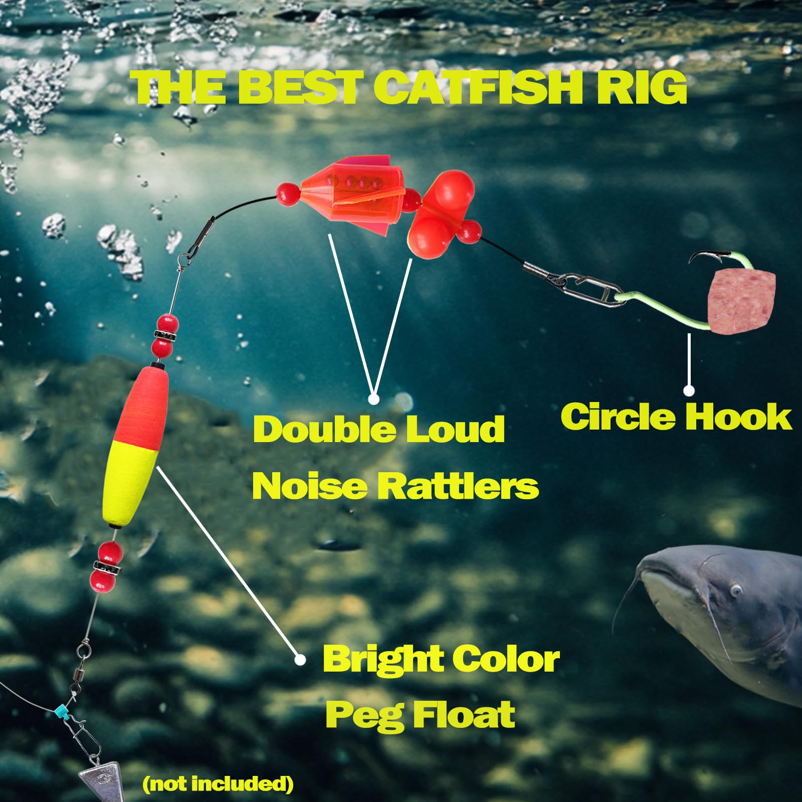 Skipaelf Catfish Rig with Rattler Santee Cooper Float Rigs, 8/0 Circle Hooks, 3 Packs for Bank Fishing