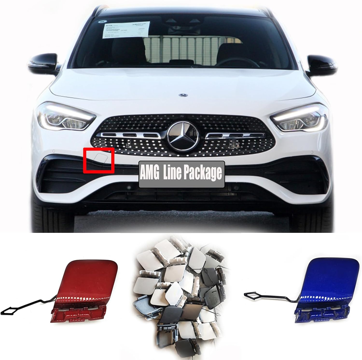 Front Tow Cover Fit 20-23 Mercedes Benz GLA Class W247 X247 AMG Line for GLA180 GLA200 GLA220 GLA250 GLA35 GLA45 SUV 2020 2021 2022 2023 Bumper Hook Eye Cap