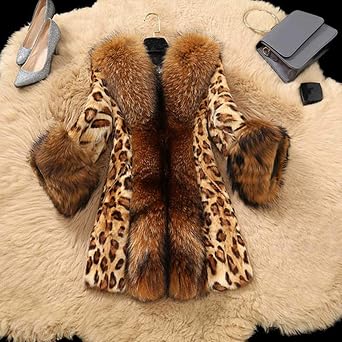 Generic Womens Trendy Leopard Furry Coat Faux Fur Collar Jackets Elegant Warm Winter Coats Cute Cardigan Outerwear, Large