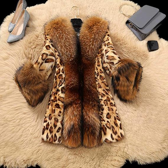 Generic Womens Trendy Leopard Furry Coat Faux Fur Collar Jackets Elegant Warm Winter Coats Cute Cardigan Outerwear, Large