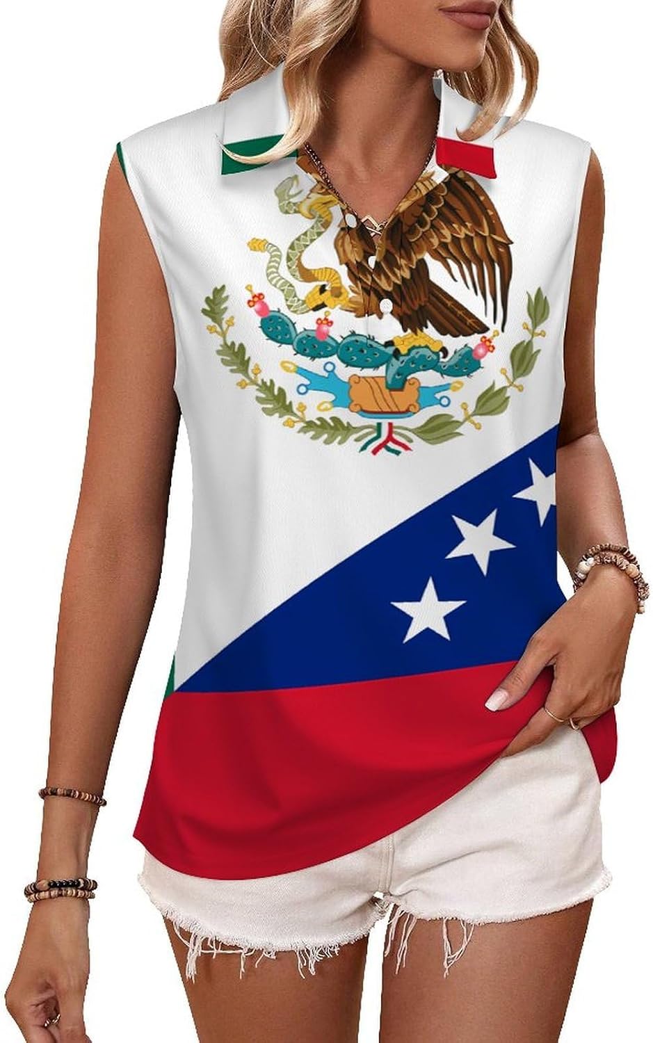 Mexico Venezuela Flag Womens Sleeveless V Neck Golf Polo Shirts | Collared Tank Tops