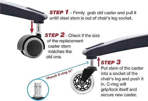 Miniatura 7 de Ruedas giratorias para silla de oficina, resistentes, seguras para todos los pisos, incluyendo madera dura, reemplazo perfecto para tapete de