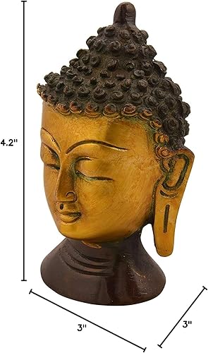 Miniatura 5 de NAISHA Cabeza de Buda meditante, estatua asiática Zen calmante para interiores y exteriores, escultura de busto alto de latón puro para patio,